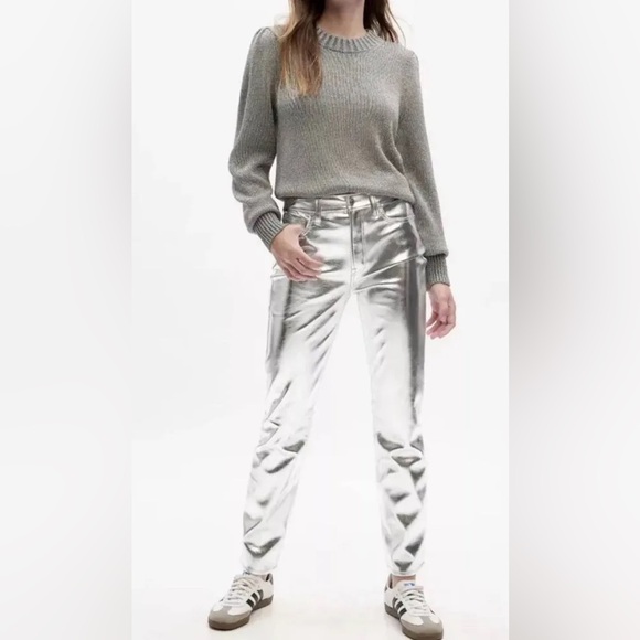 GAP Women's cheeky straight high rise Silver Pants 10p - Picture 3 of 11